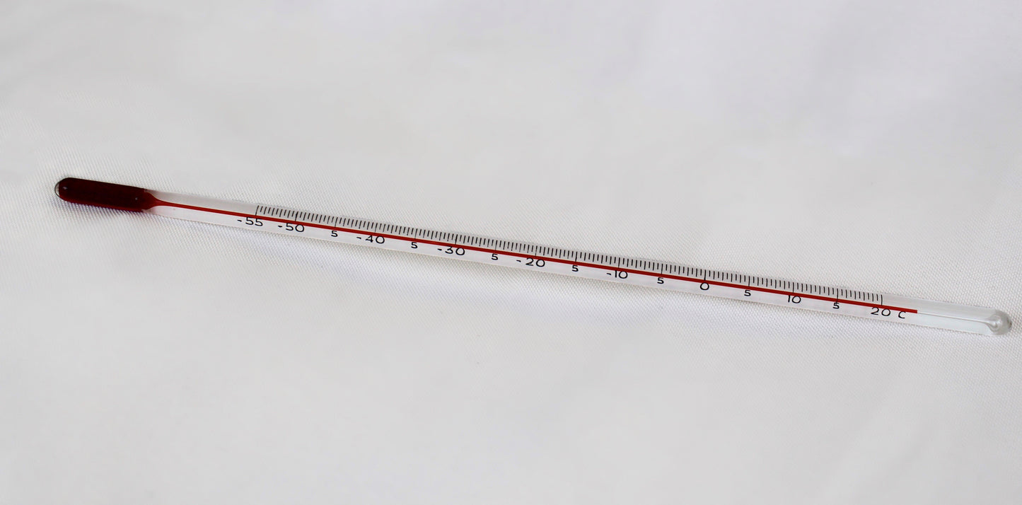 Thermometer, T-SPECC9, 9" Length, -55° - 20°C, Toluene Liquid-in-Glass Thermometer, Total Immersion
